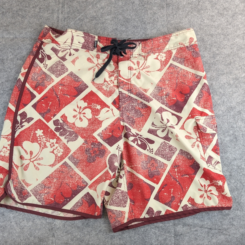 Ripcurl Y2K Inspired Board Shorts Red Floral Men's Shorts Beach Swim Trunks